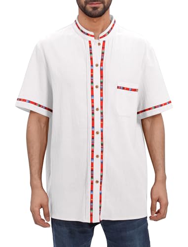 Men's Mexican Guayabera Shirt Short Sleeve Button Down Embroidered Shirt for Cinco De Mayo Traditional Mexican Shirts
