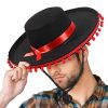 Mexican Sombrero Hat For Adult, Large Festival Sombrero Hats, Wide Brim Cosplay Costume With Pom-Poms, Mexican Party Dress Up