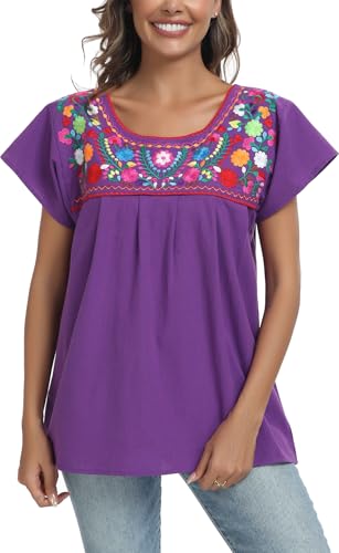 2024 Embroidered Tops for Women Short Sleeve Summer Mexican Shirts Bohemian Tops Blouse Hippie
