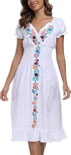 2024 Women's Embroidered Dress Casual Bohemian V-Neck Dress Short Sleeve Floral Wedding Party Dress