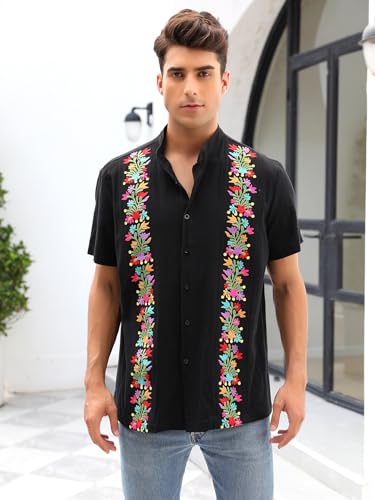 Mexican Shirts for Men Guayabera Shirt Traditional Embroidered Dress Up Fiesta Independence Day of The Dead Cinco De Mayo