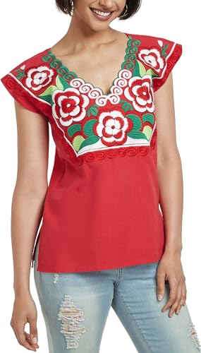 Women's Mexican Peasant Blouse Cotton Tops White Shirt