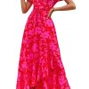 Women's Summer Maxi Dress Casual Wrap Floral Boho Short Sleeve V Neck Split Ruffle Beach Long Dresses