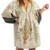 Print Dresses for Women with V-Neck Summer Cotton 3/4 Sleeves Casual Loose Fit Boho Vintage Floral Tunic Dress 2025
