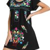 Women Embroidered Lace Short Sleeve Dress Peasant Maxi Boho Dress