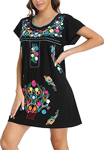 Women Embroidered Lace Short Sleeve Dress Peasant Maxi Boho Dress