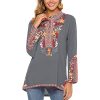 Women's Mexican Boho Embroidered Tops Long Sleeve Peasant Casual Loose Tunics Fall Blouse Shirts for Women