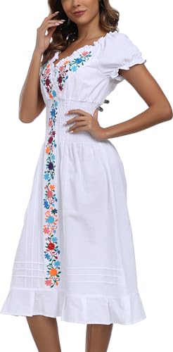 2024 Women's Embroidered Dress Casual Bohemian V-Neck Dress Short Sleeve Floral Wedding Party Dress
