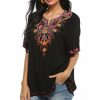 Mexican Embroidered Tops for Women Bohemian Peasant Shirts Boho Tunic Traditional Clothes Floral Fiesta Blouse