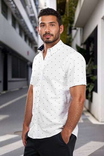 Men Classic Slim Fit Woven Short Sleeve Wrinkle Resistant Print Shirt