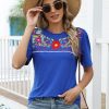 Mexican Shirts for Women Traditional Embroidered Fiesta Cinco De Mayo Tops Floral Crewneck Short Sleeve