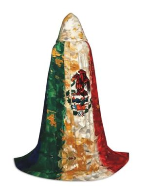 Mexican American Flag Print Hooded Cloak For Halloween,Wizard,Vampire And Grim Reaper Costume