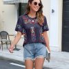 Embroidered Mexican Peasant Blouse Women Summer Boho Shirt Mexico Fiesta Short Sleeve Tops