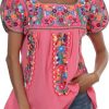 Mexican Shirts for Women Embroidered Tops Traditional Peasant Summer Tunic Blouse