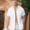 Men's Cuban Guayabera Shirts Cotton Linen Short Sleeve Button Down Shirts Casual Summer Beach Camp Shirt