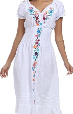 2024 Women's Embroidered Dress Casual Bohemian V-Neck Dress Short Sleeve Floral Wedding Party Dress
