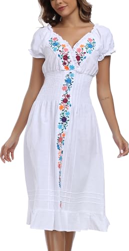 2024 Women's Embroidered Dress Casual Bohemian V-Neck Dress Short Sleeve Floral Wedding Party Dress