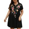 Plus Size Embroidered Dress for Women Mexican Peasant Boho Floral Tradition Fiesta Bohemian Summer Hippie Dresses