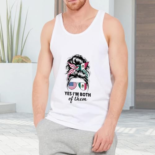 Cool Half Mexican and American Mexico America USA Flag Girl Women Mens Sleeveless Tank Tops Workout Gym Shirts