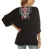 Women Mexican Embroidered Shirt for Women Bohemian Style Top Blouse 3/4 Sleeve Summer Casual Tunics