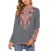 Women's Mexican Boho Embroidered Tops Long Sleeve Peasant Casual Loose Tunics Fall Blouse Shirts for Women