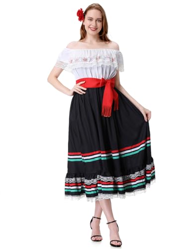 Mexican Costume for Women Traditional Mexican Dress for Halloween Cinco De Mayo Fiesta Senorita Blouse Dance Costume
