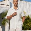 Mens Cuban Guayabera Shirts Short Sleeve Button Down Shirts for Men Summer Beach Wedding