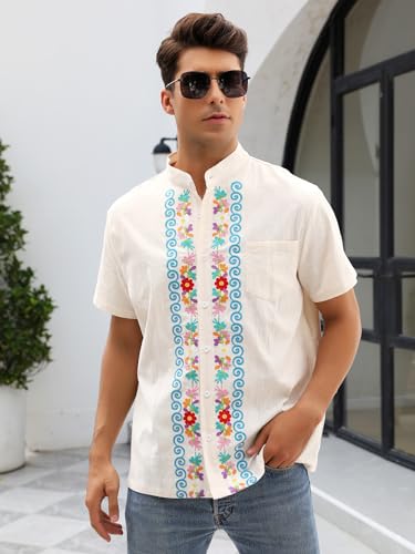 Mexican Shirts for Men Authentic Guayabera Embroidered Dress Up Fiesta Traditional Style Cinco De Mayo Button Up Shirt