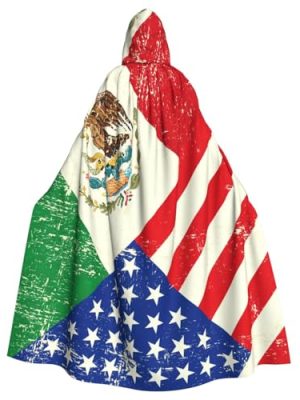 Unisex robes capes Adult Mexican American Flag Print Hooded Cloak for Cosplay Halloween Carnival Costumes