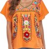 Women's Mexican V Neck Top Peasant Embroidered Blouse Traditional Summer Short Sleeve Shirt