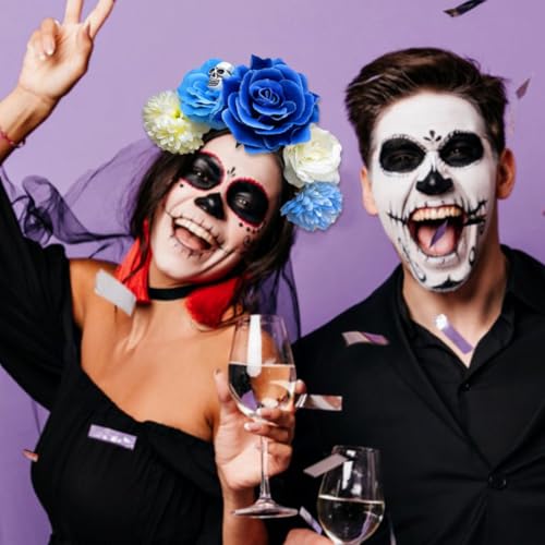 Halloween Headband Mexican Flower Crown Skull Hair Accessories Women Day of The Dead Rose Floral Headpiece Party Supplies