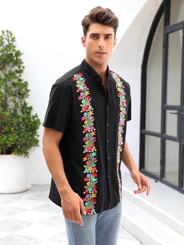 Mexican Shirts for Men Guayabera Shirt Traditional Embroidered Dress Up Fiesta Independence Day of The Dead Cinco De Mayo