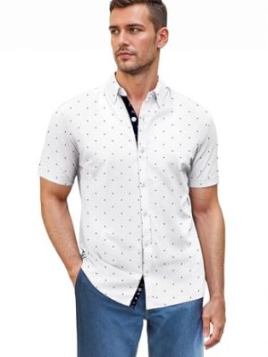 Men Classic Slim Fit Woven Short Sleeve Wrinkle Resistant Print Shirt
