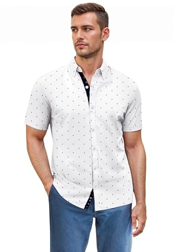 Men Classic Slim Fit Woven Short Sleeve Wrinkle Resistant Print Shirt