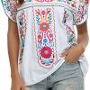 Women's Summer Boho Embroidery Mexican Bohemian Tops Shirt Tunic