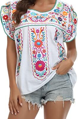 Women's Summer Boho Embroidery Mexican Bohemian Tops Shirt Tunic