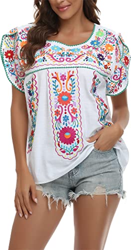 Women's Summer Boho Embroidery Mexican Bohemian Tops Shirt Tunic