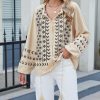 Womens Boho Embroidered Tops Floral Babydoll Tops Long Sleeve V Neck Peasant Blouses Mexican Shirt