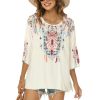 Mexican Embroidered Tops for Women Traditional Boho Tunics Bohemian Shirts Plus Size Peasant Clothes Blouses