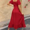 Womens Spring Dresses 2025 Casual Short Sleeve V Neck Drawstring Wedding Guest Maxi Dresses Boho Beach Long Dress