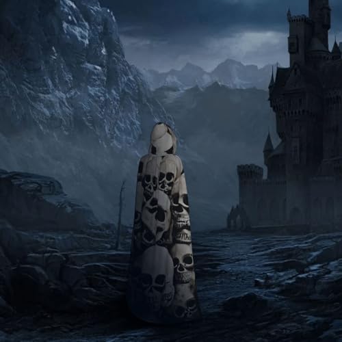 Mexican Skull print Halloween Hooded Robe Cloak for Adult Men Women Wizard Vampire Knight Fancy Cape Costume