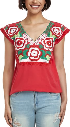 Women's Mexican Peasant Blouse Cotton Tops White Shirt