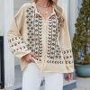 Womens Boho Embroidered Tops Floral Babydoll Tops Long Sleeve V Neck Peasant Blouses Mexican Shirt