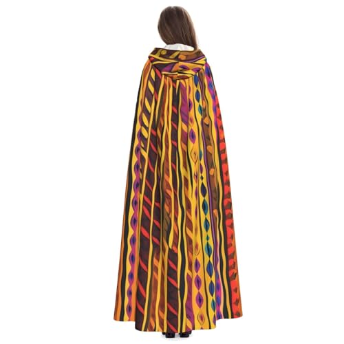 Mexican Folk Art Boho Print Adult Halloween Hooded Cloak, Hood & Bow Tie, For Cosplay/Trick-Or-Treat