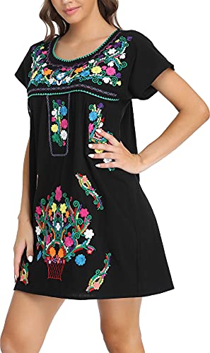 Women Embroidered Lace Short Sleeve Dress Peasant Maxi Boho Dress