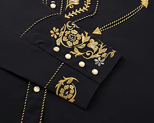 Western Embroidered Cowboy Shirts for Men, Casual Button Down Long Sleeve Shirt with Floral Design