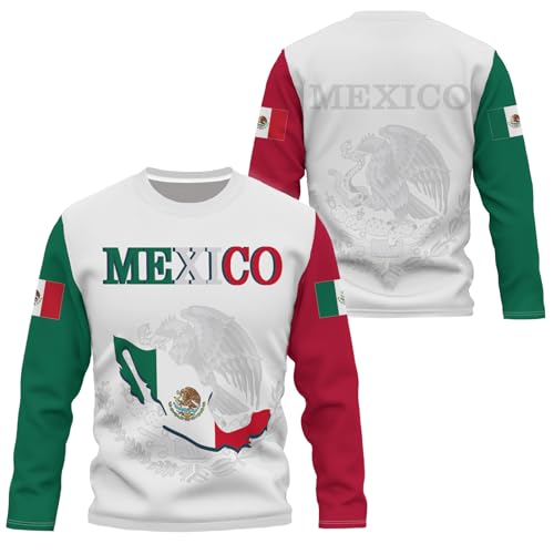 Mexico Eagle Long Sleeve T-Shirt Mexican Flag Tee 3D Printed Mexico Jersey Round Neck Long Sleeve Top Unisex