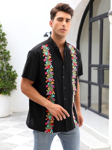 Mexican Shirts for Men Guayabera Shirt Traditional Embroidered Dress Up Fiesta Independence Day of The Dead Cinco De Mayo