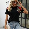 Mexican Shirts for Women Embroidered Tops Traditional Summer Blouse Women's Floral Tunic Round Neck Short Sleeve