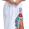 Women's Mexican Floral Embroidered Halter Neck Split Sleeveless Ruffle Party Long Dresses